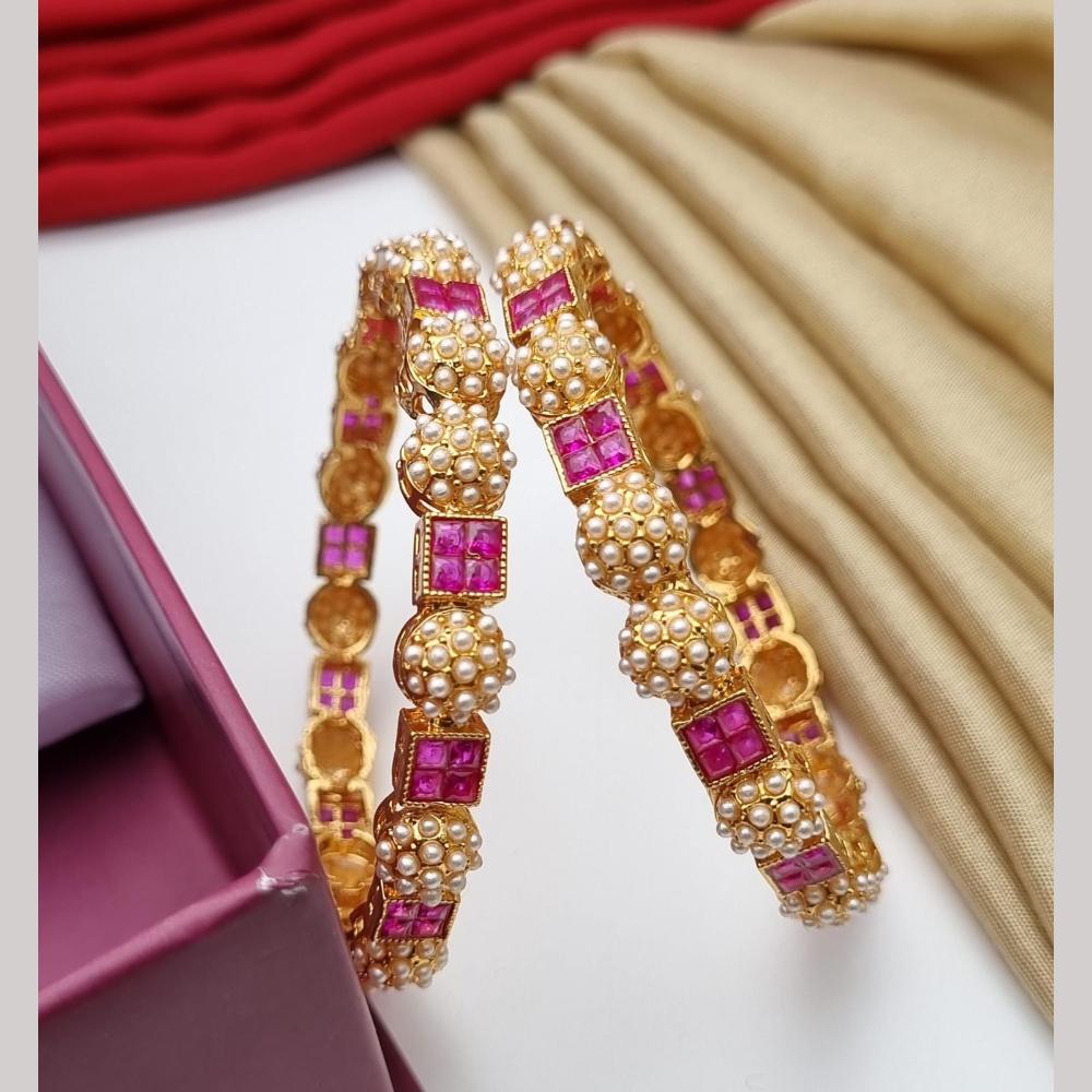 Reet Revaz Gold Plated Pota Stone And Pearl Bangles Set