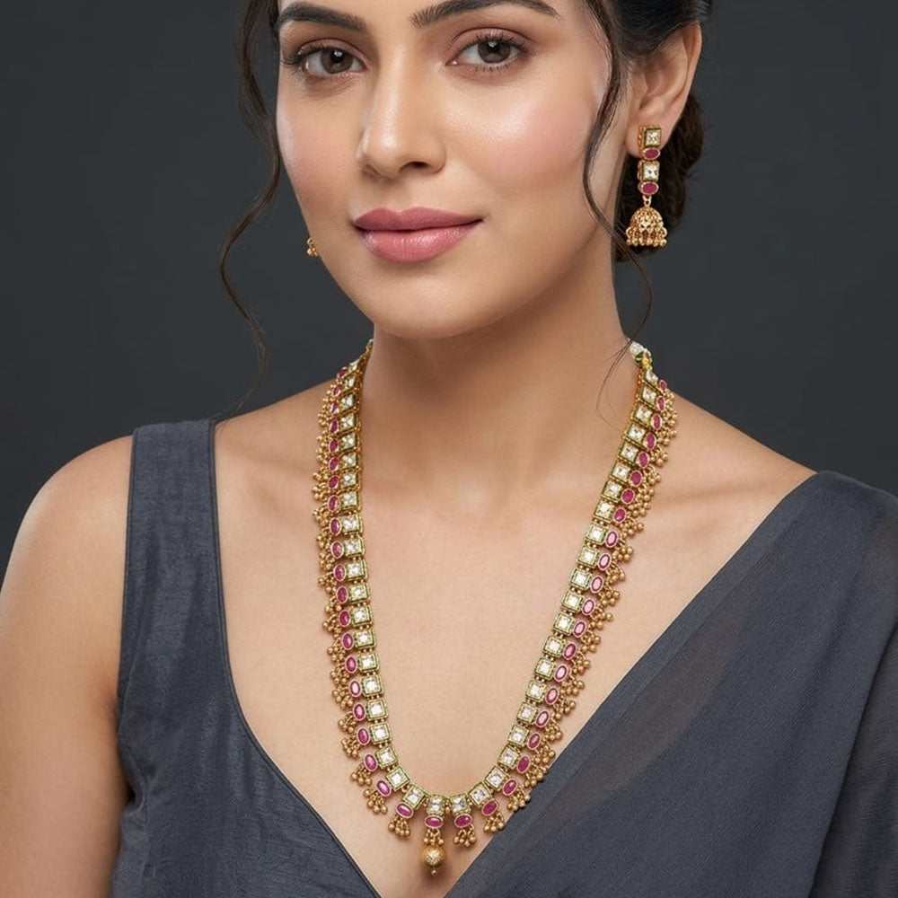 Reet Revaz Rajkumari Look Pota Stone And Pearl Ethnic Glam Long Necklace Set