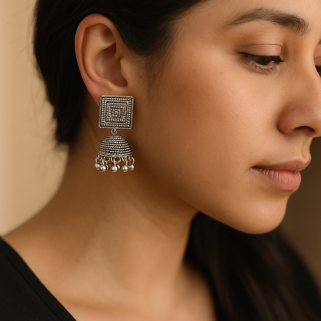 Darshana Jewels Oxidised Plated Jhumki Earrings - 1320009