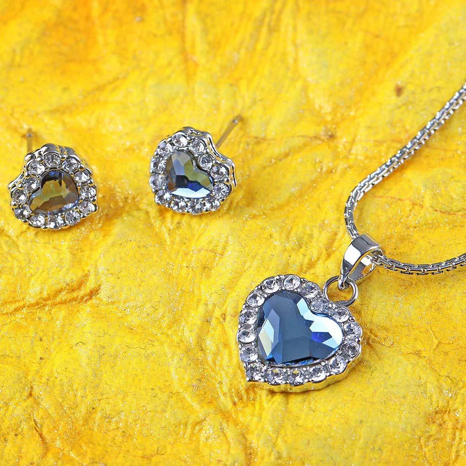 Darshana Jewels Heart Shape Austrian Stone Chain Pendant Set