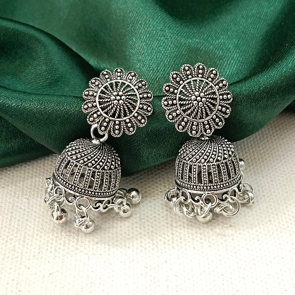 Darshana Jewels Oxidised Plated Round Jhumki Earrings
