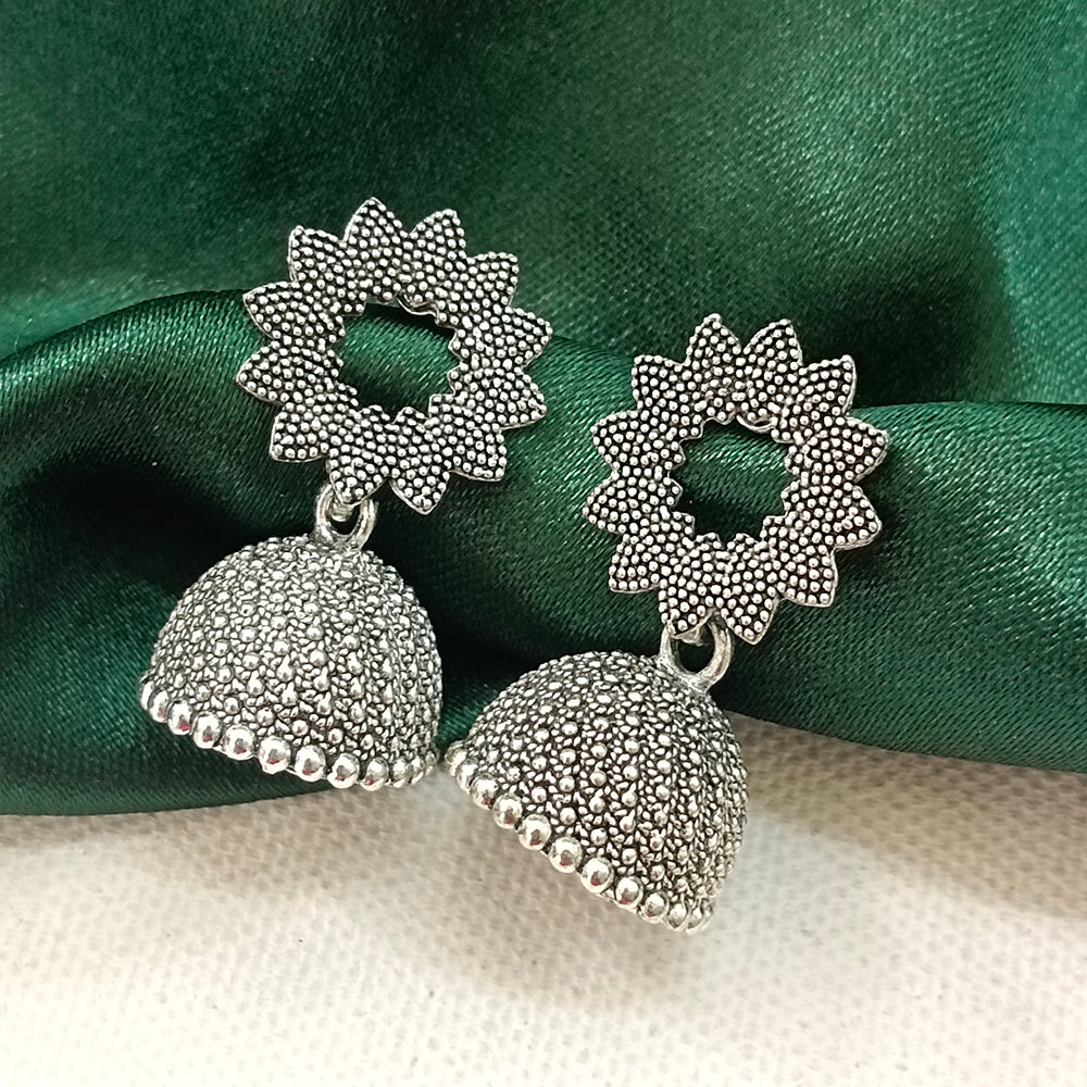 Darshana Jewels Oxidised Plated Floral Jhumki Earrings