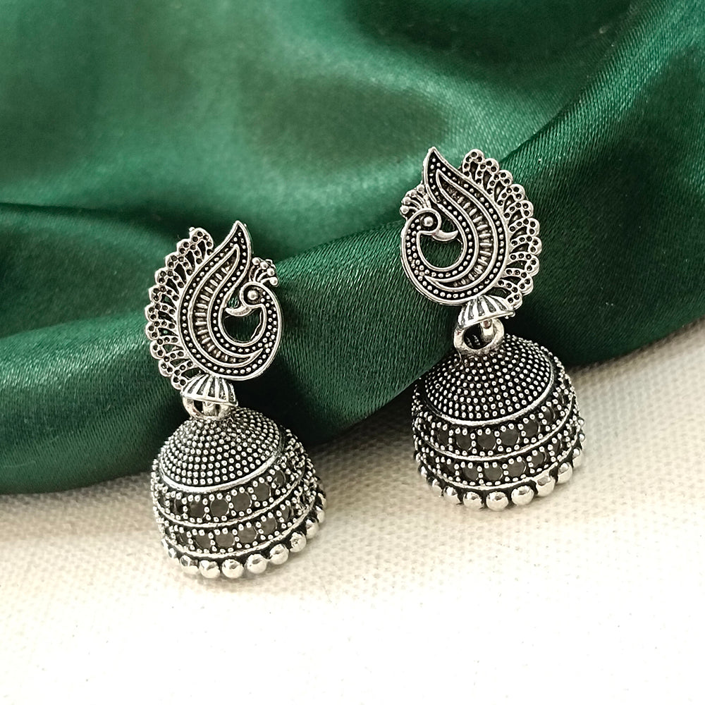 Darshana Jewels Oxidised Plated Peacock Jhumki Earrings