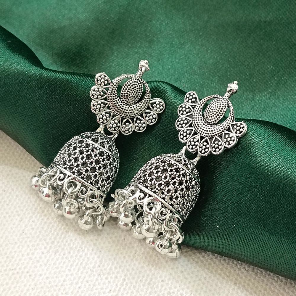 Darshana Jewels Oxidised Plated Peacock Jhumki Earrings