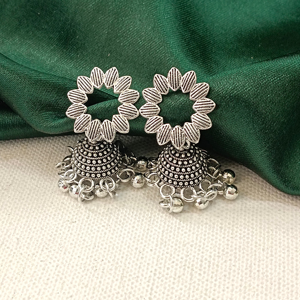 Darshana Jewels Oxidised Plated Floral Jhumki Earrings