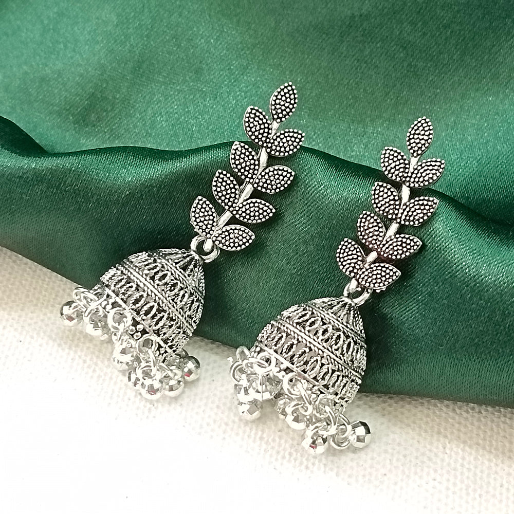 Darshana Jewels Oxidised Plated Leaf Jhumki Earrings