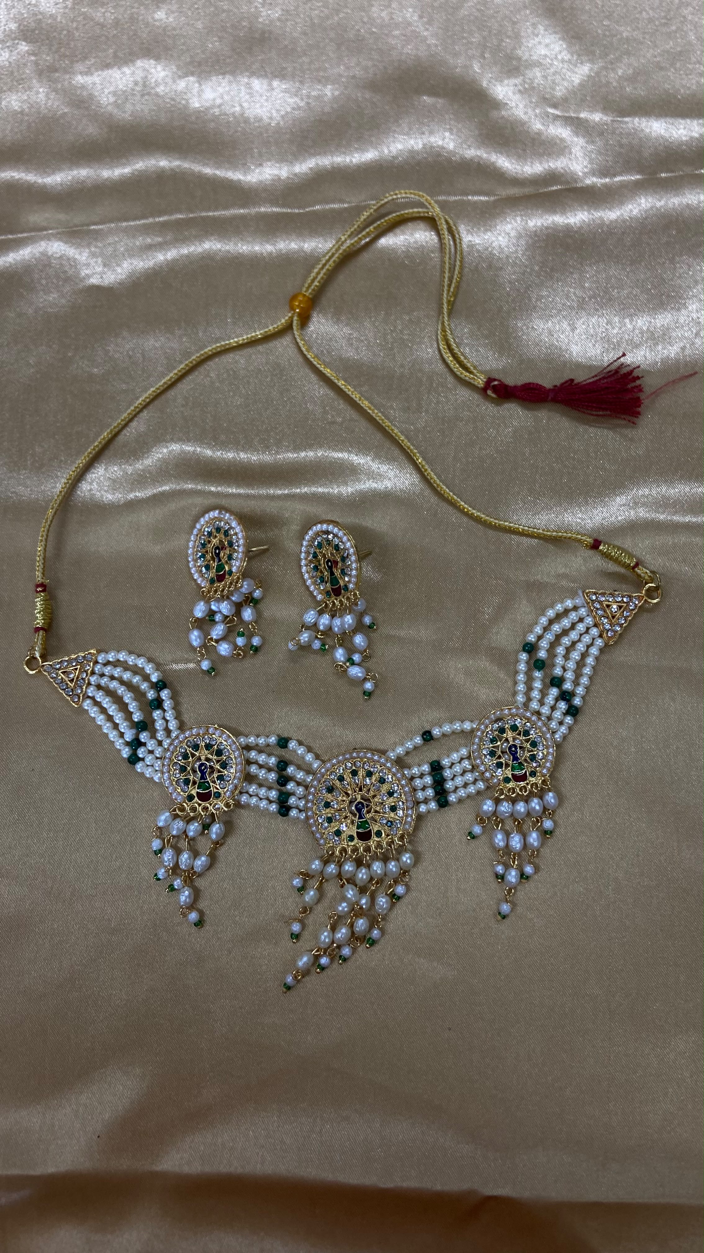 Darshana Jewels Premium Austrian Stone And Pearl Choker Necklace Set