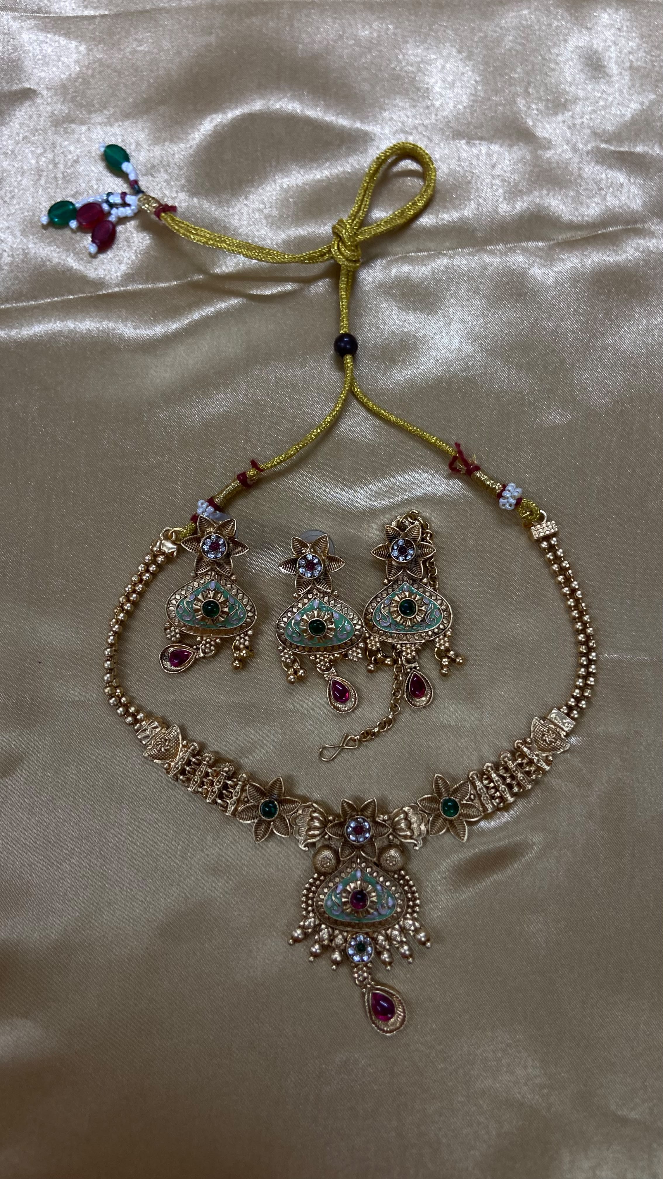 Darshana Jewels Exclusive Pota Stone And Pearl Meenakari Necklace Set