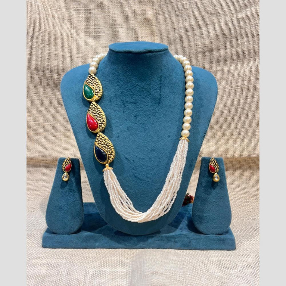 Darshana Jewels Exclusive Pota Stone And Pearl Necklace Set