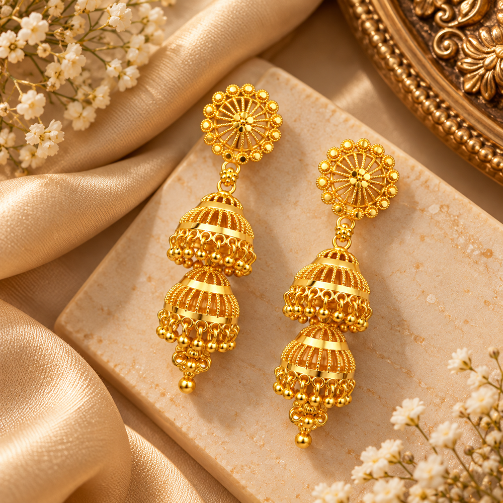 Urthn Traditional Gold Plated Double Layer Jhumki Earrings | Designer Indian Earrings for Women & Girls( Pack of 6)