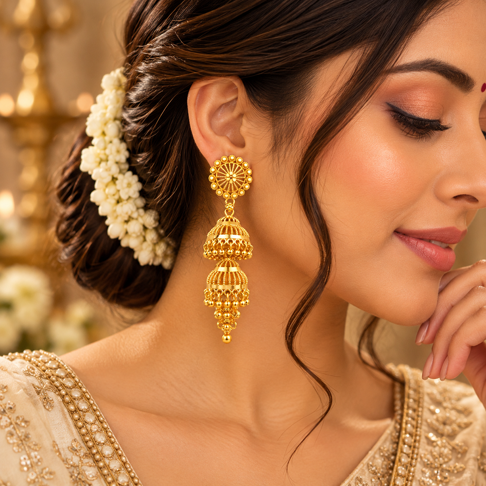 Urthn Traditional Gold Plated Double Layer Jhumki Earrings | Designer Indian Earrings for Women & Girls( Pack of 6)