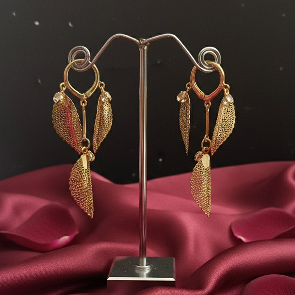 Urthn Stylish Double Leaf Drop Gold Plated Earrings for Women(Pack of 3)