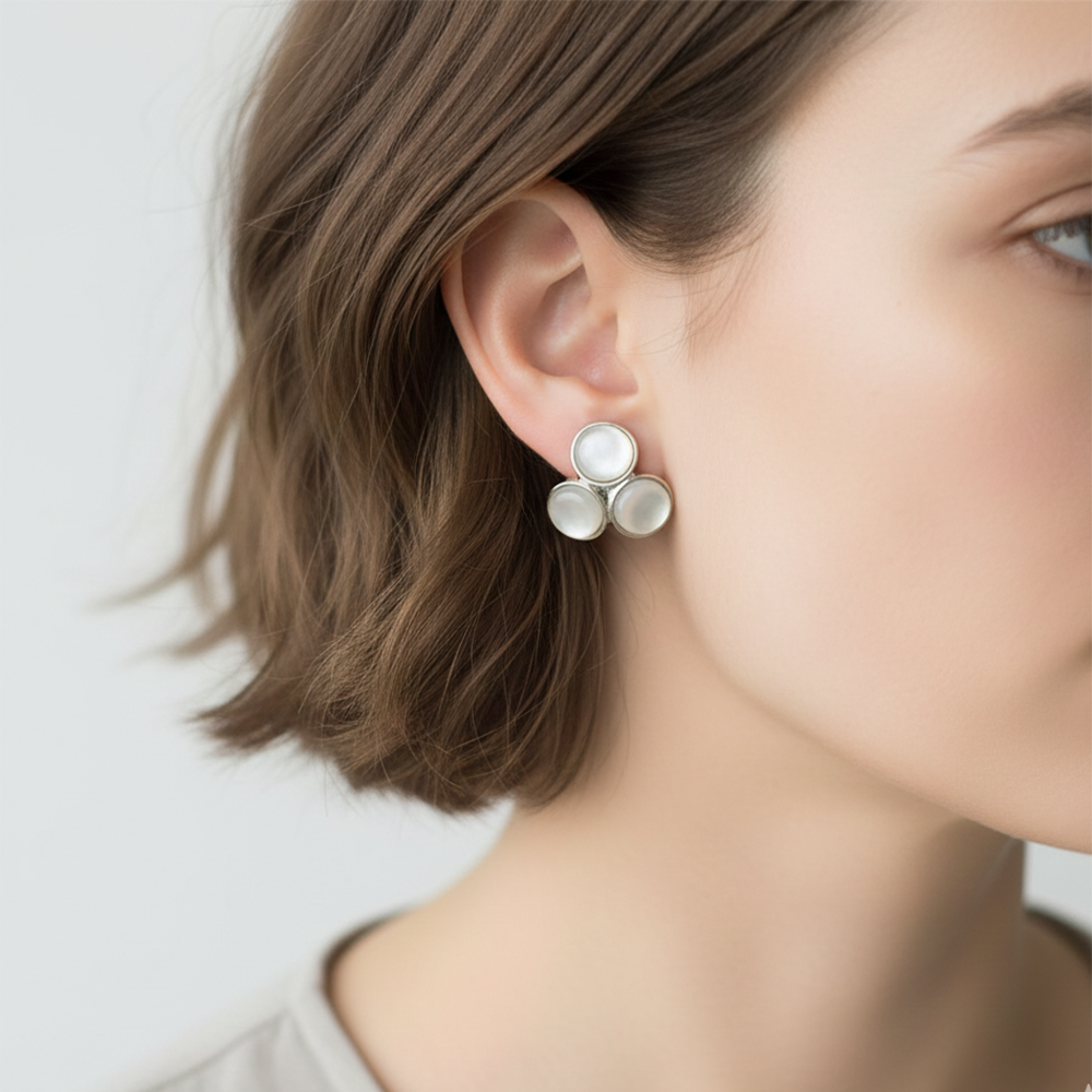 Urthn Triple Monalisa White Stone Stud Earrings(Pack of 3)