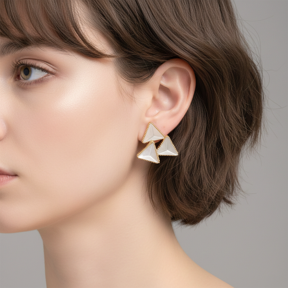 Urthn Goldplated Monalisa White Stone Triangle Stud Earrings(Pack of 3)