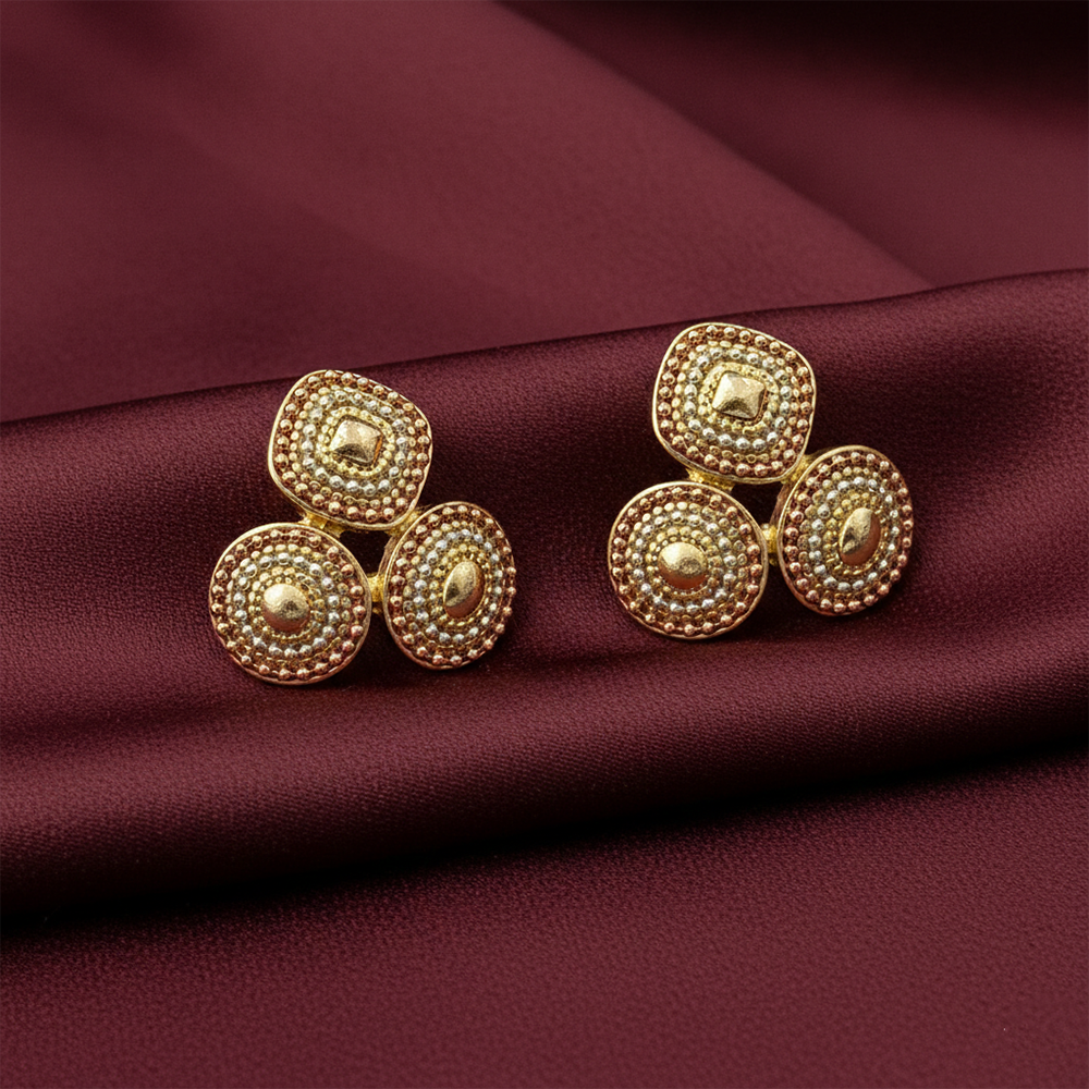 Urthn Gold Plated Gold Tone Triple Disc Stud Earrings for Women(Pack of 3)