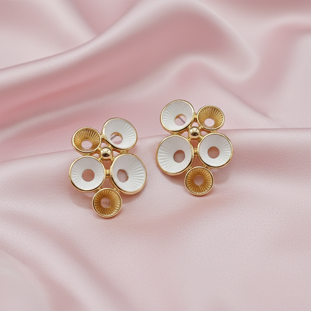 Urthn Minimal White Enamel Gold Detail Gold Plated Earrings(Pack of 3)