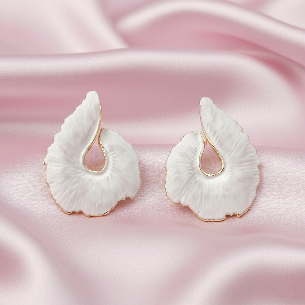 Urthn Bold White Enamel Fashion Gold Plated Stud Earrings(Pack of 3)