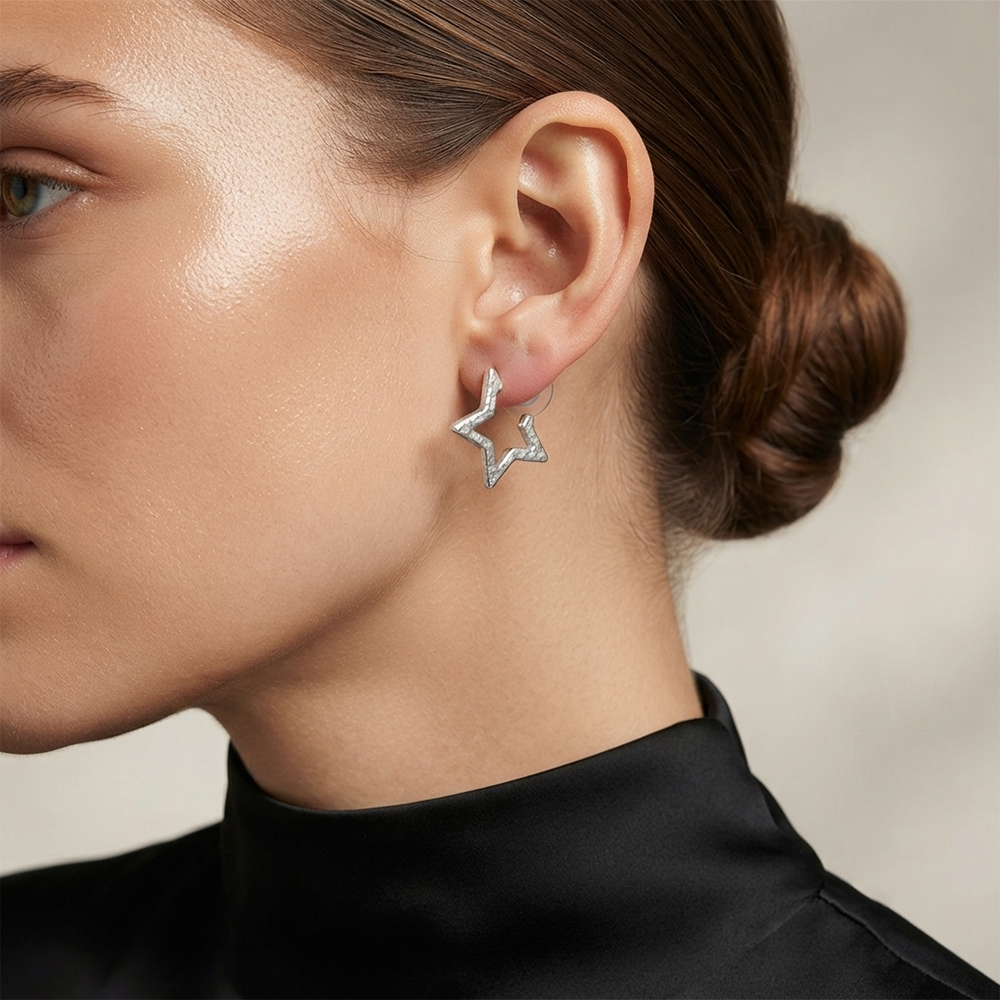 Darshana Jewels Trendy Silver Star Geometric Hoop Earrings for Women (Set of 6)