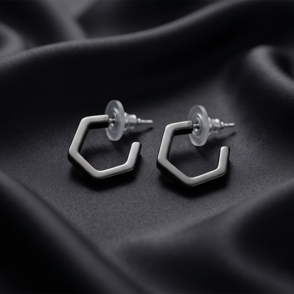 Darshana Jewels Trendy Black Geometric Hoop Earrings for Women (Set of 6)