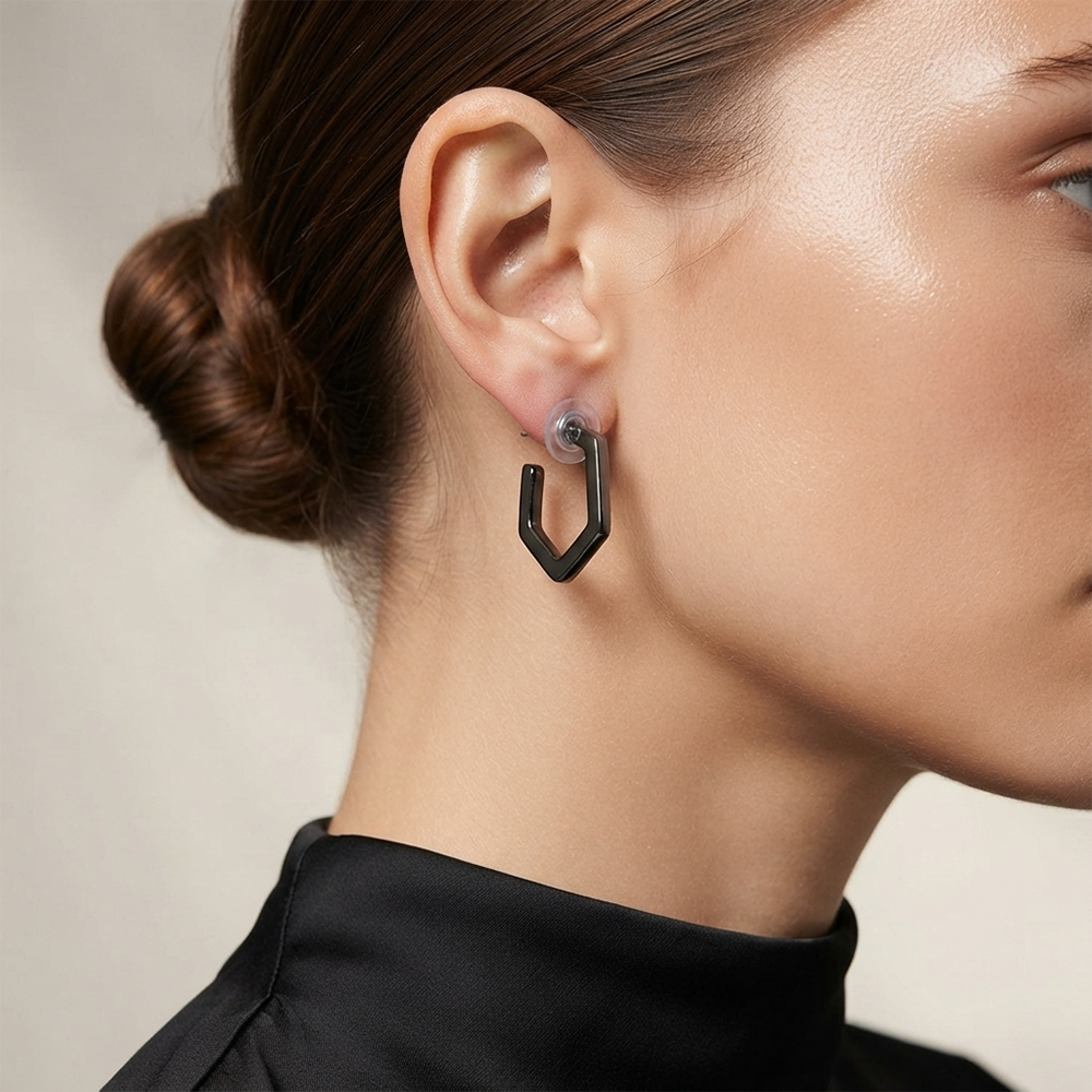 Darshana Jewels Trendy Black Geometric Hoop Earrings for Women (Set of 6)