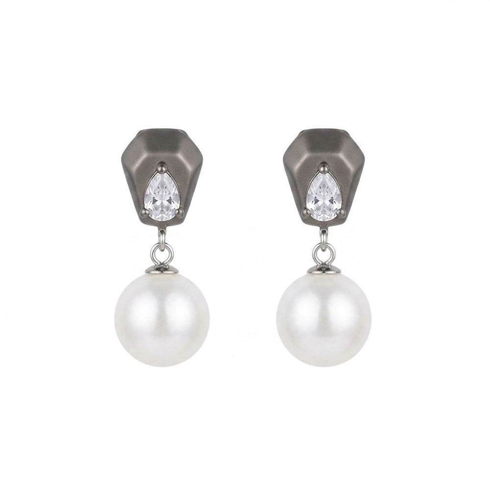 Darshana Jewels Trendy Silver Pearl Drop Stud Earrings for Women (Set of 6)