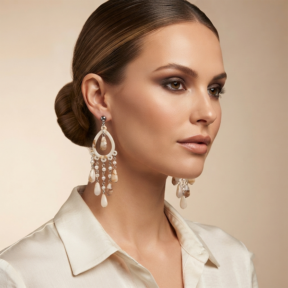 Darshana Jewels Bohemian Shell & Pearl Drop Dangler Earrings for Women (Set of 6)