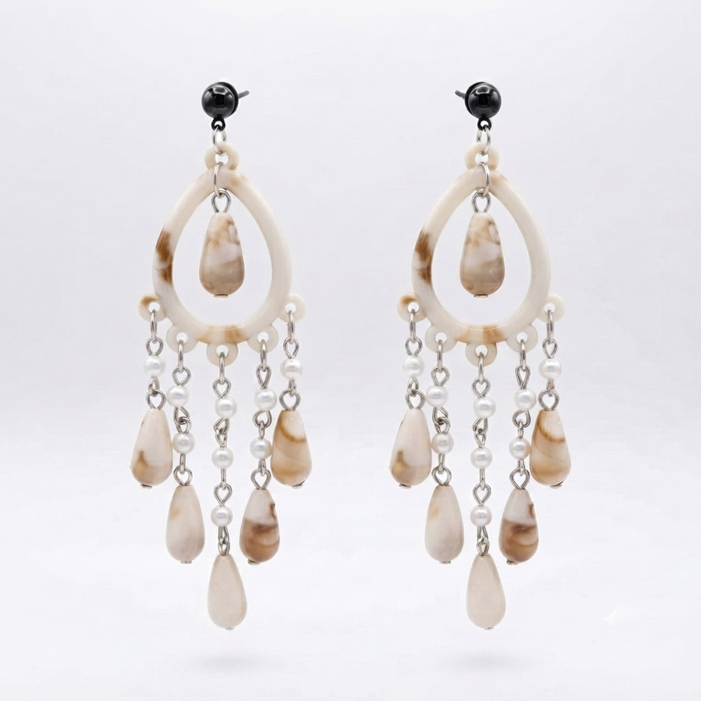 Darshana Jewels Bohemian Shell & Pearl Drop Dangler Earrings for Women (Set of 6)