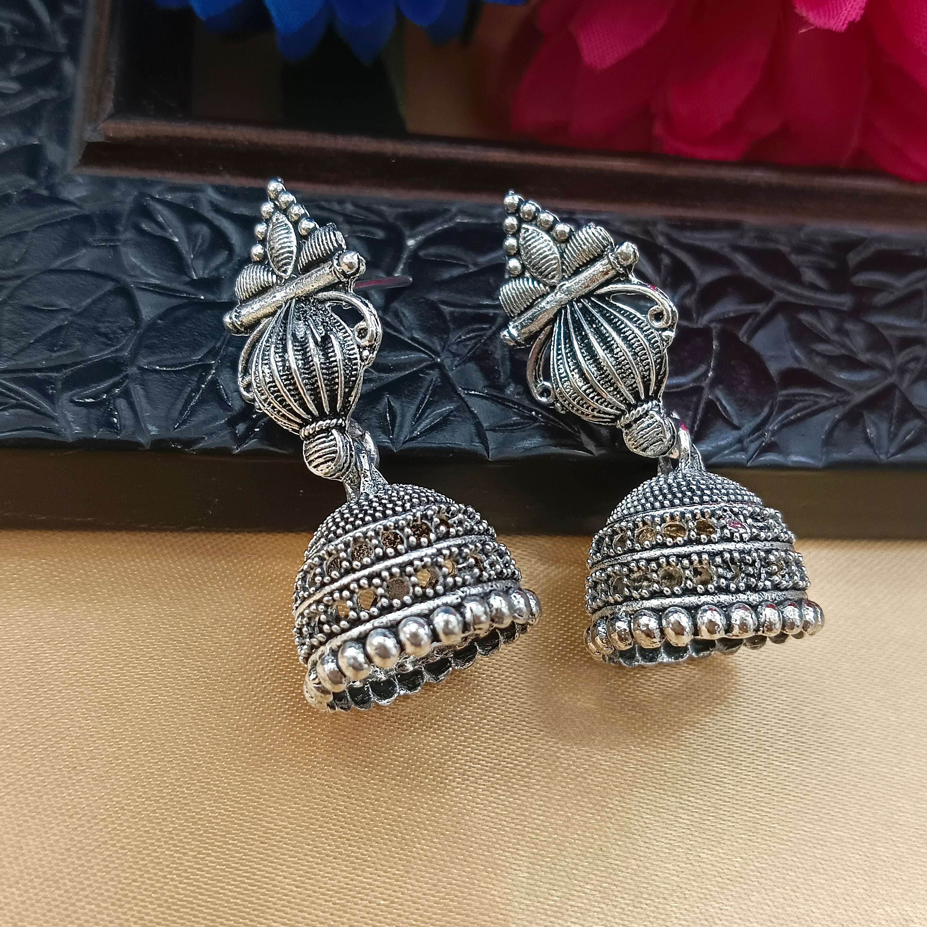 Darshana Jewels Oxidised Plated Stylish Jhumki Earrings(Pack of 6)