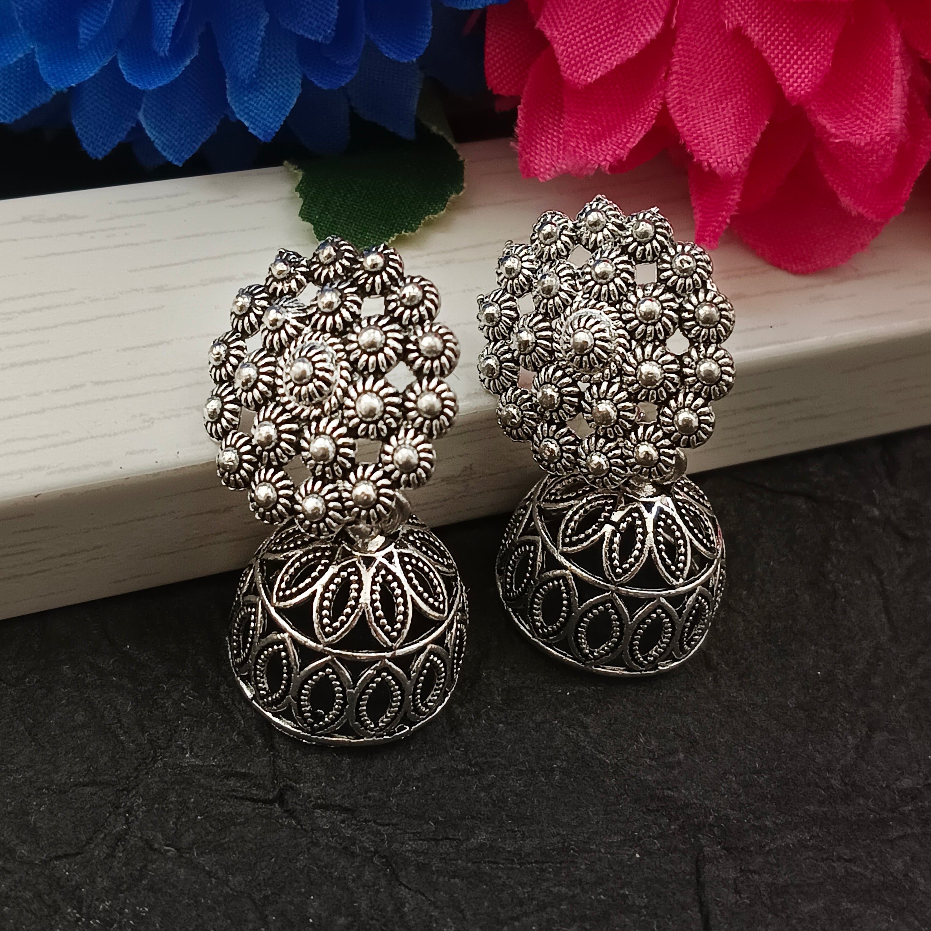 Darshana Jewels Oxidised Plated Trendy Jhumki Earrings(Pack of 6)