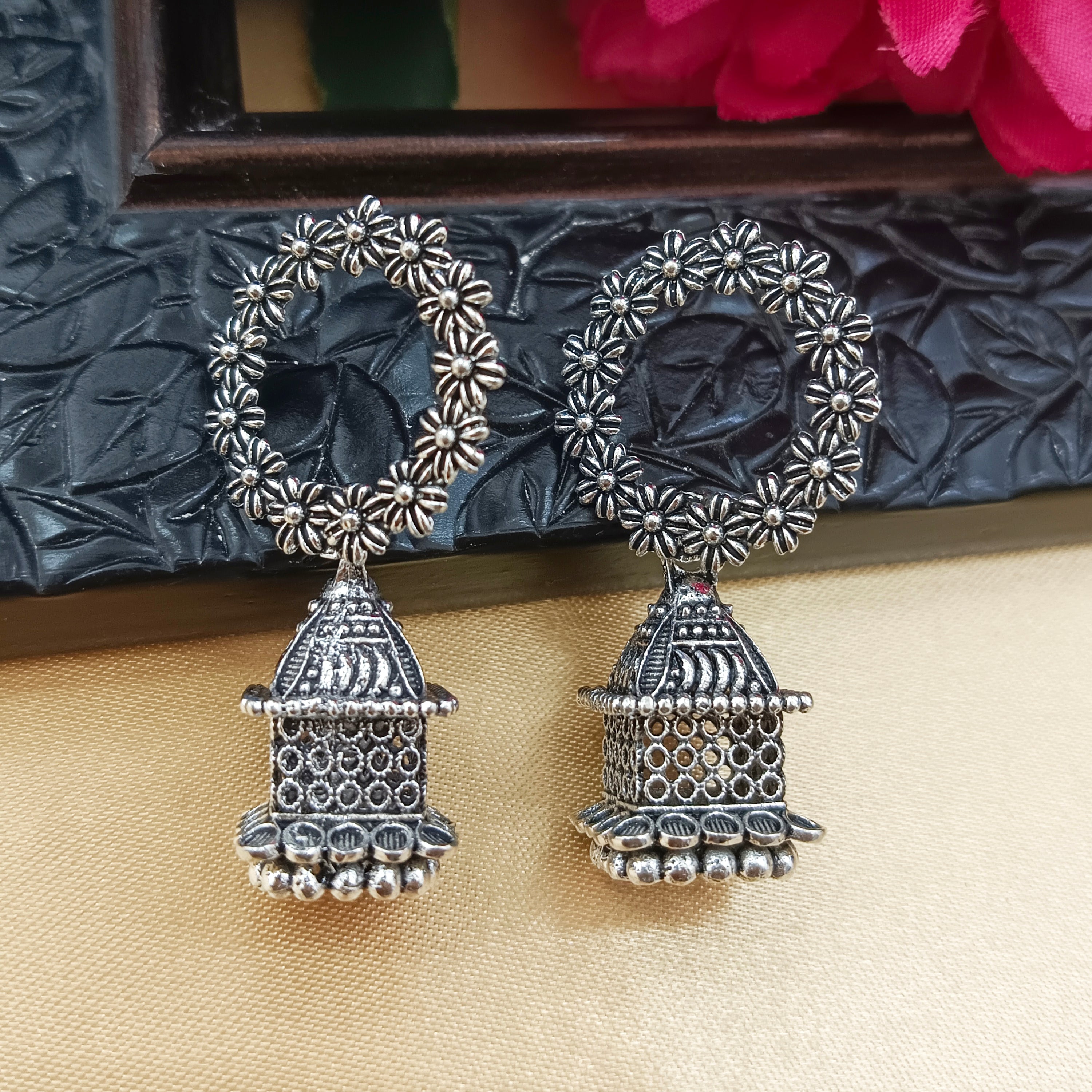 Darshana Jewels Oxidised Plated Round Shape Jhumki Earrings(Pack of 6)