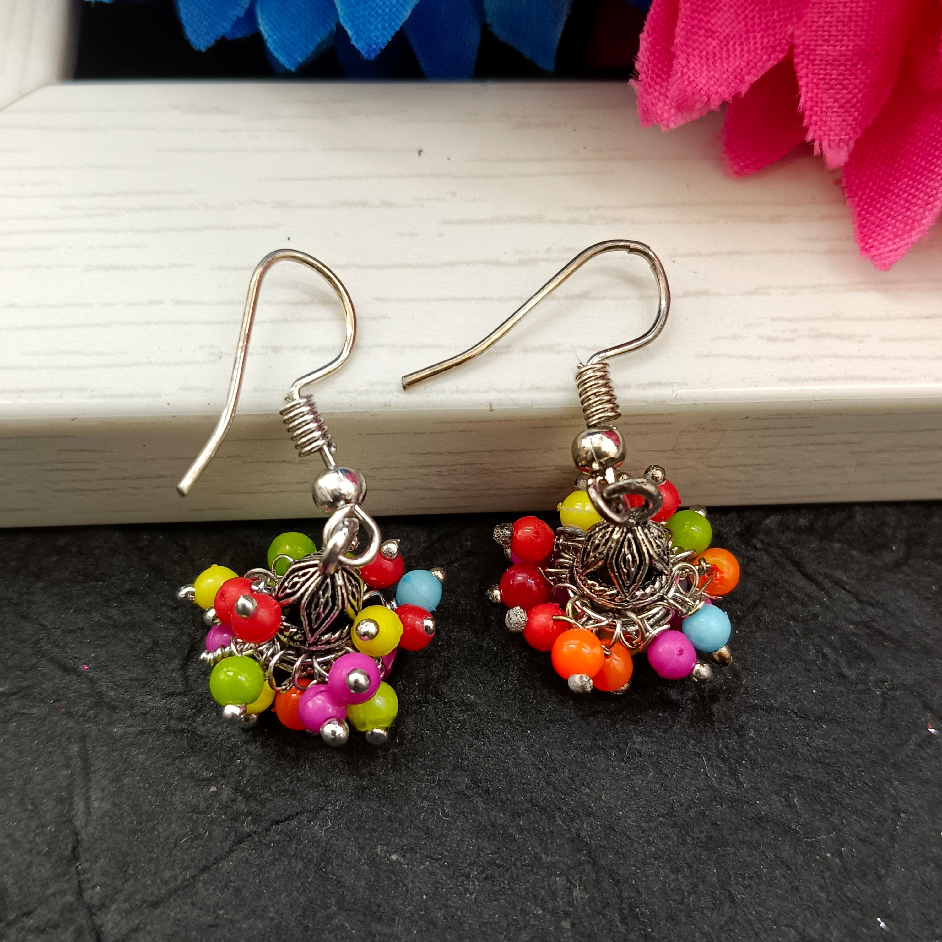 Darshana Jewels Oxidised Plated Multi Color Small Jhumki Earrings(Pack of 6)