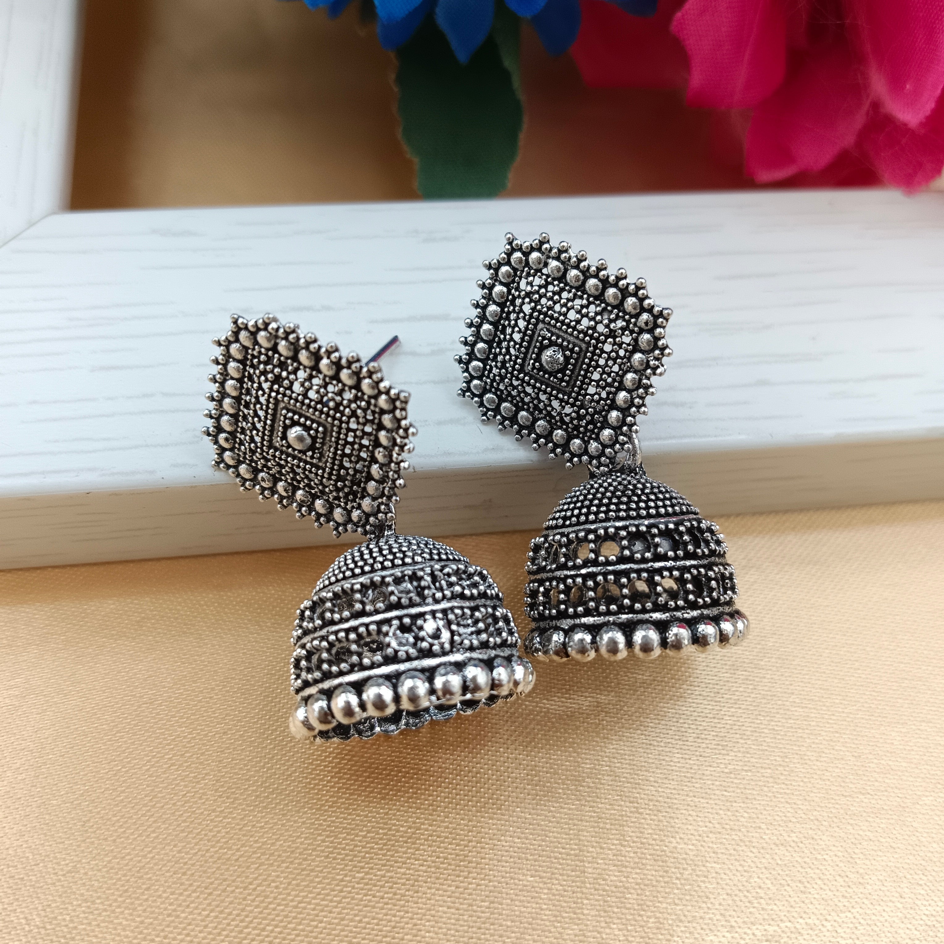 Darshana Jewels Oxidised Plated Square Shape Jhumki Earrings(Pack of 6)
