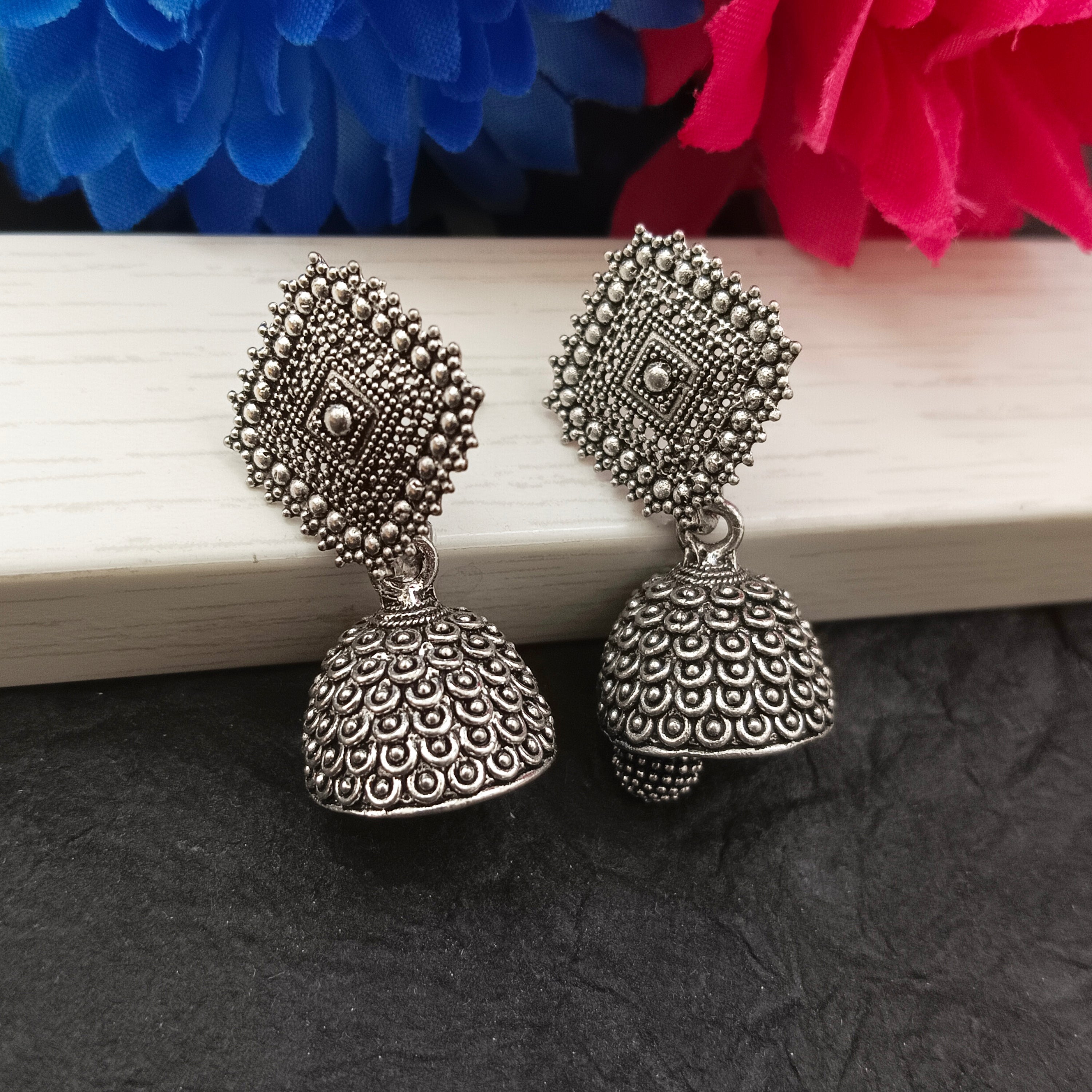 Darshana Jewels Oxidised Plated Square Shape Jhumki Earrings(Pack of 6)