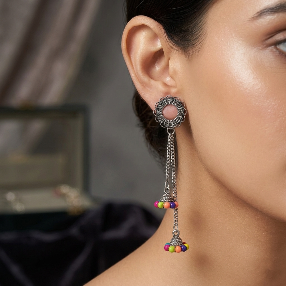 Darshana Jewels Oxidised Plated Kashmiri Style Earrings (Pack of 6)