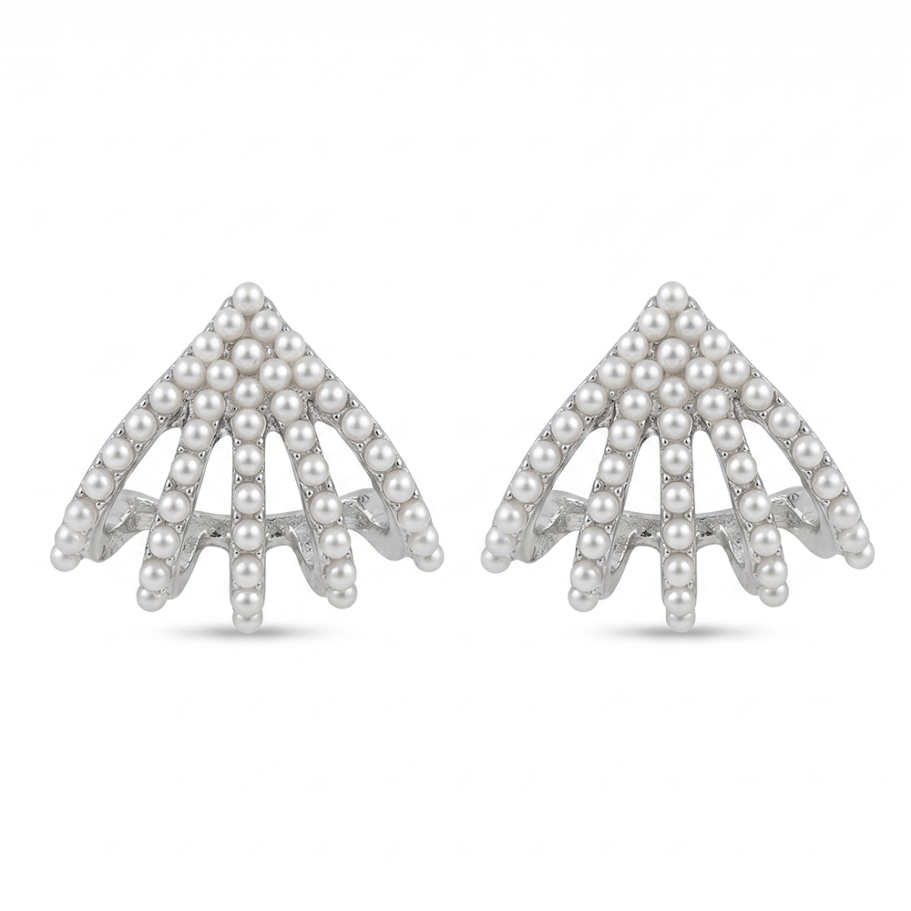 Urthn Silver Plated Stylish Pearls Earrings (Pack of 6)