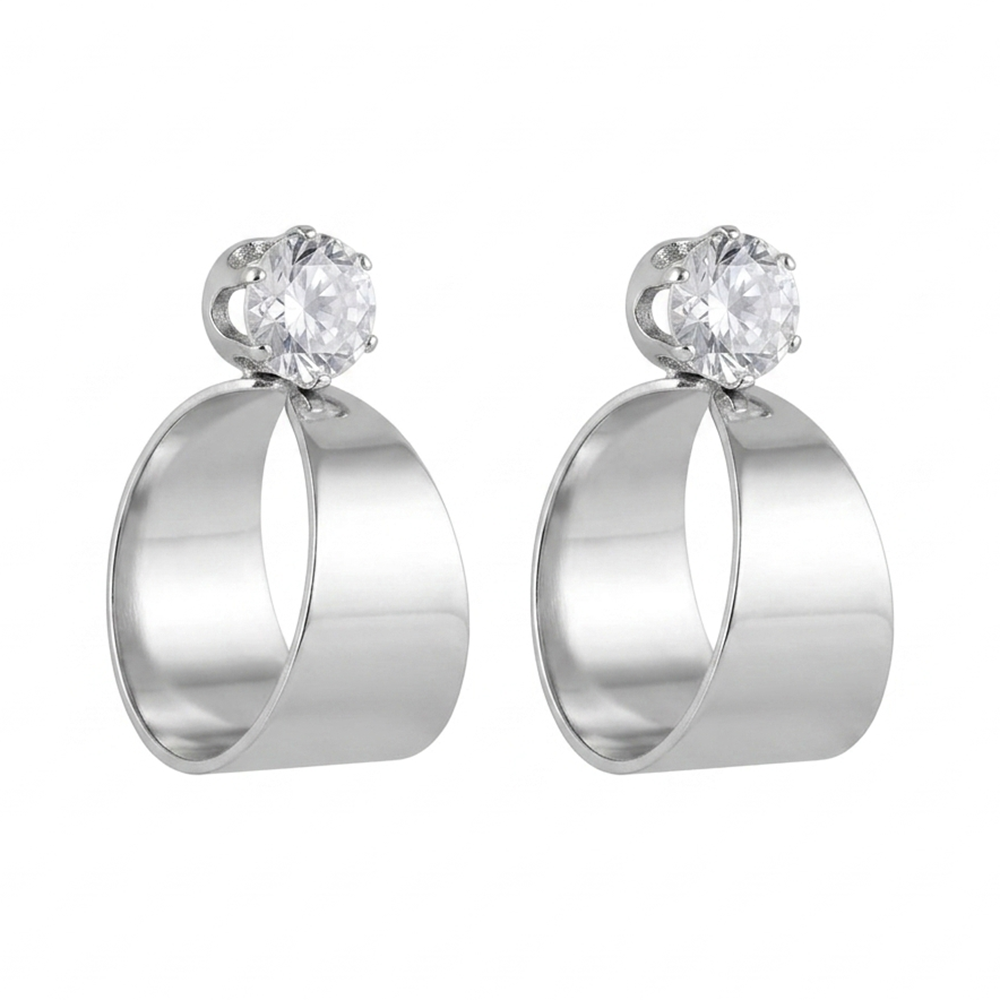 Urthn Silver Plated Austrian Stone Round Shape Earrings (Pack of 6)