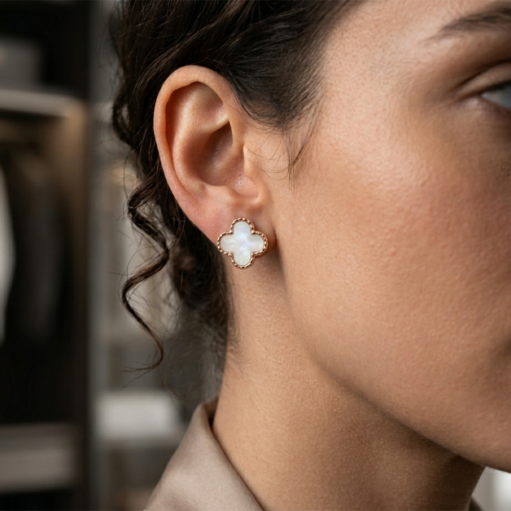 Urthn Elegant Silver-Plated Clover Stud Earrings for Women(Pack of 6)