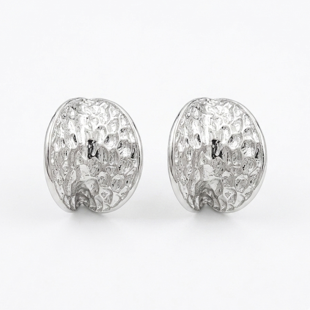 Urthn Glamorous Silver Plated Hammered Oval Stud Earrings(Pack of 6)
