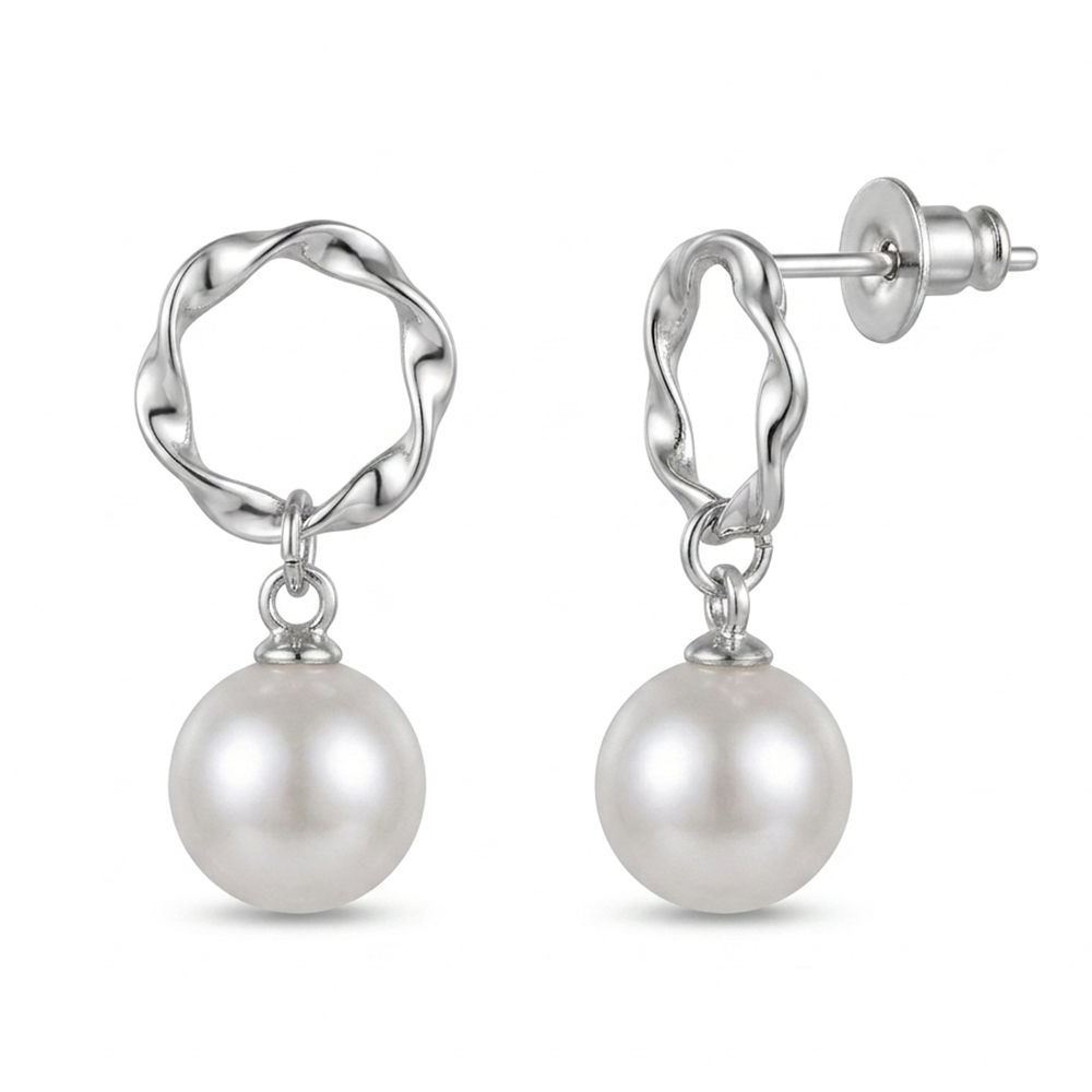 Urthn Statement Silver Plated Pearl Stud Earrings For Women(Pack of 6)