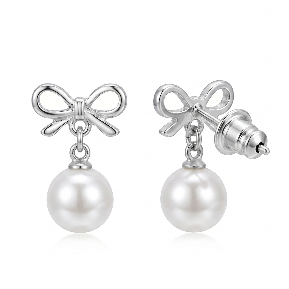 Urthn Eye-Catching Silver Plated Pearl Stud Earrings(Pack of 6)