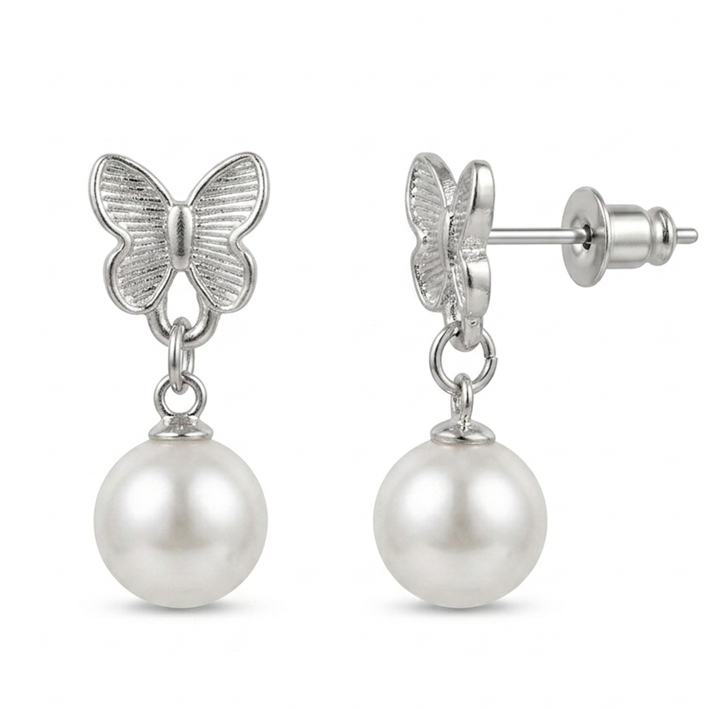 Urthn Eye-Catching Silver Plated Pearl Stud Earrings(Pack of 6)