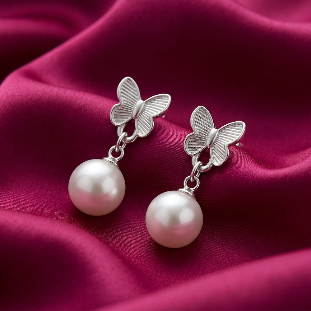 Urthn Eye-Catching Silver Plated Pearl Stud Earrings(Pack of 6)