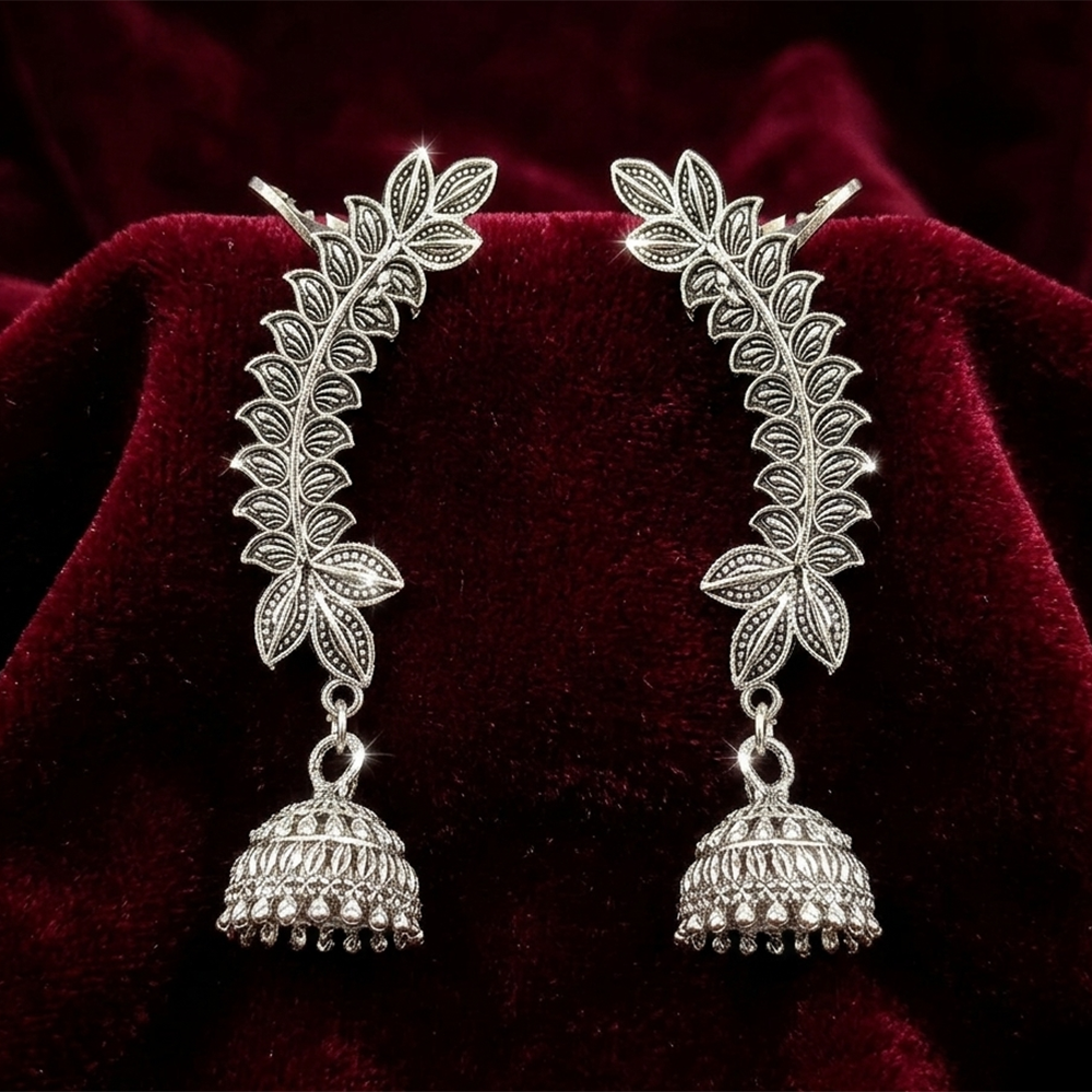 Darshana Jewels Oxidised Plated Floral Jhumki Ear Cuff For Women And Girls(Pack of 6)
