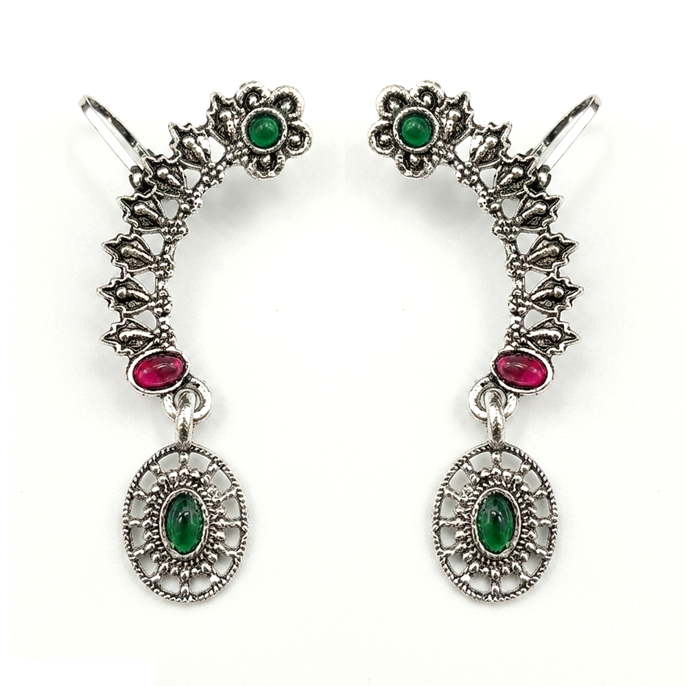 Darshana Jewels Oxidised Plated Pink And Green Ear Cuff For Women And Girls(Pack of 6)