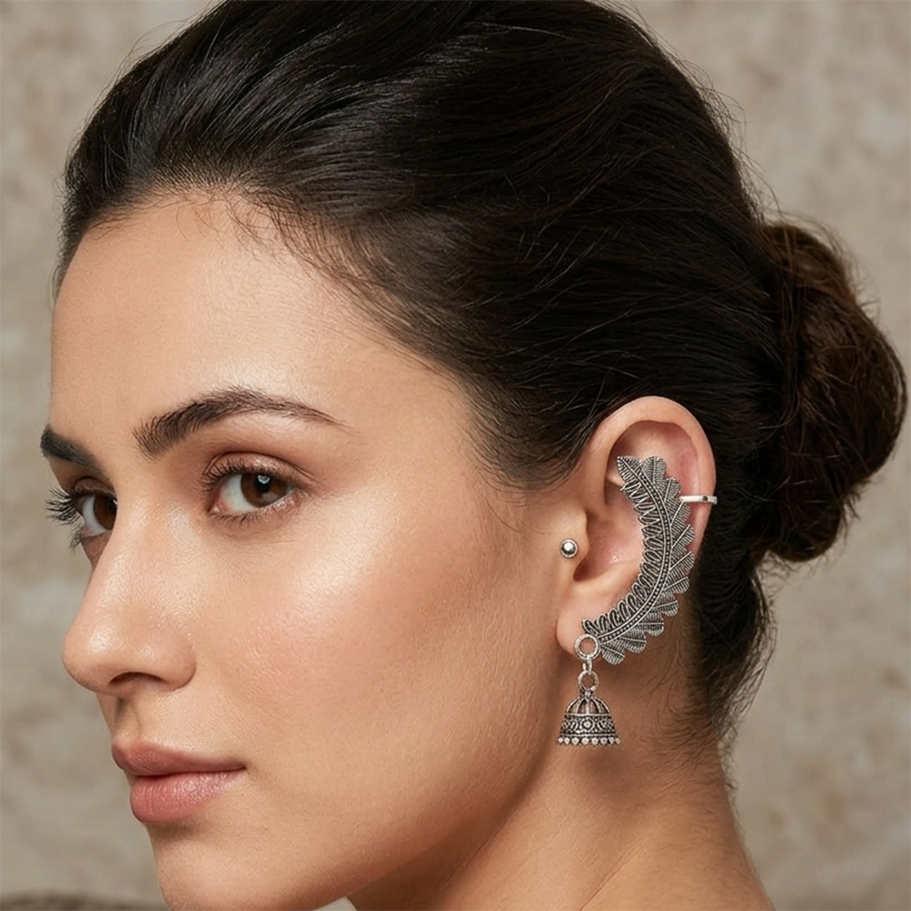 Darshana Jewels Oxidised Plated Leaf Design Ear Cuff For Women And Girls(Pack of 6)