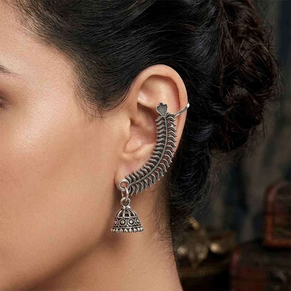 Darshana Jewels Oxidised Plated Stylish Jhumki Ear Cuff For Women And Girls(Pack of 6)