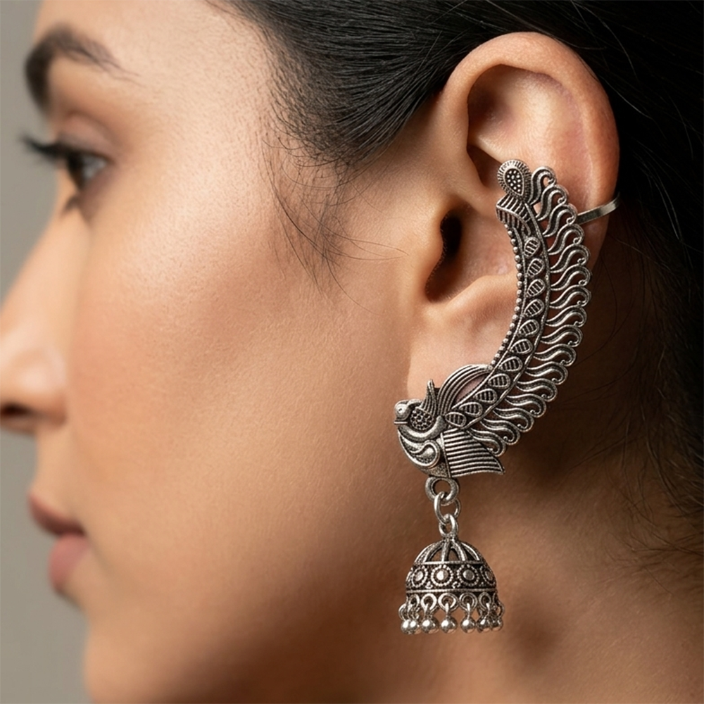 Darshana Jewels Oxidised Plated Peacock Ear Cuff For Women And Girls(Pack of 6)