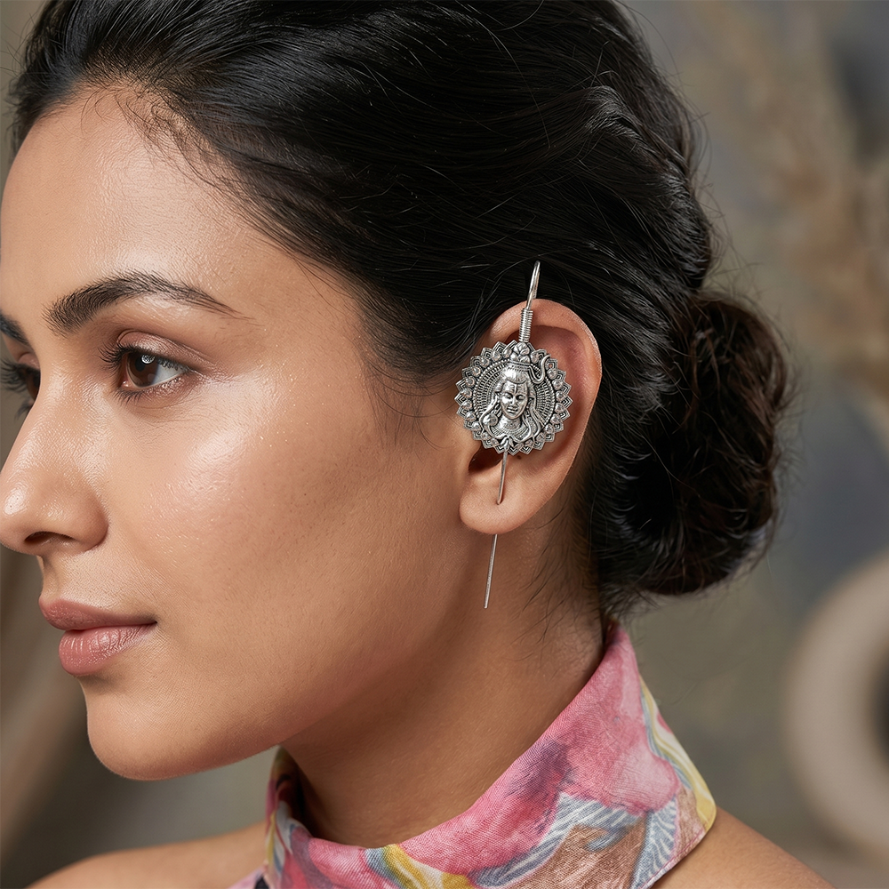 Urthn Oxidised Plated Shiv Earcuff(Pack of 6)