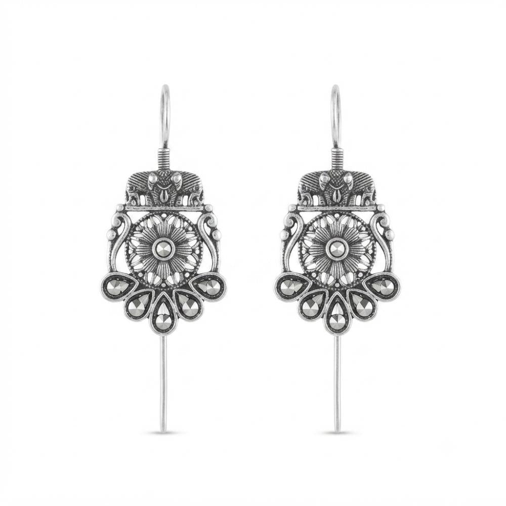 Urthn Stylish Oxidised Ear Cuffs with Peacock and Elephant Motif for Women Traditional Fashion Jewellery(Pack of 12)