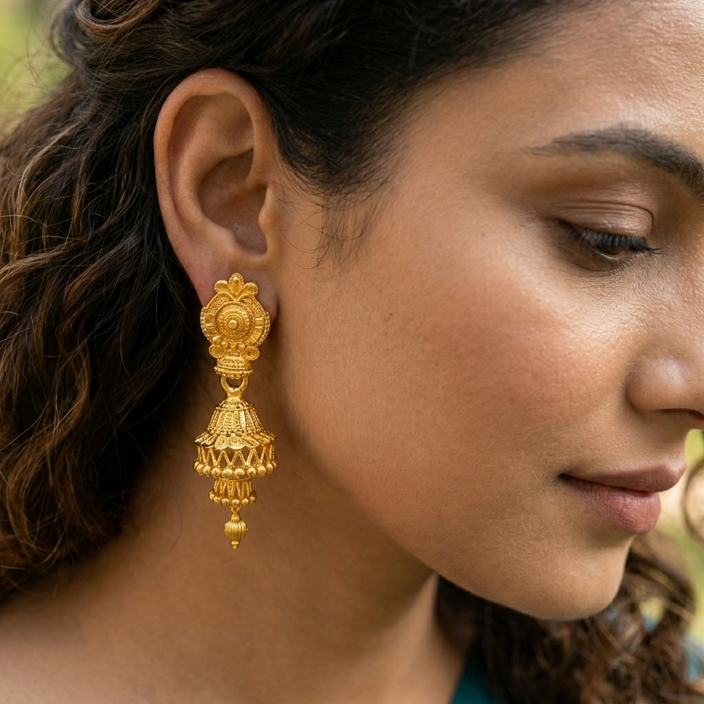 Darshana Jewels Elegant Gold Plated Floral Double Jhumka Drop Earrings(Pack Of 6)